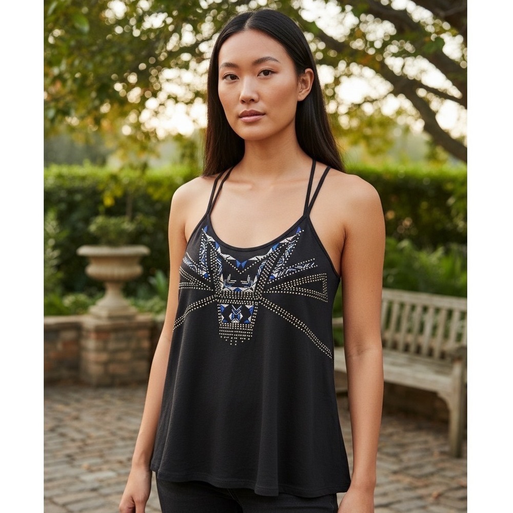 Express Womens Black Studded Geometric Strappy Cami Tank‎ Top Medium